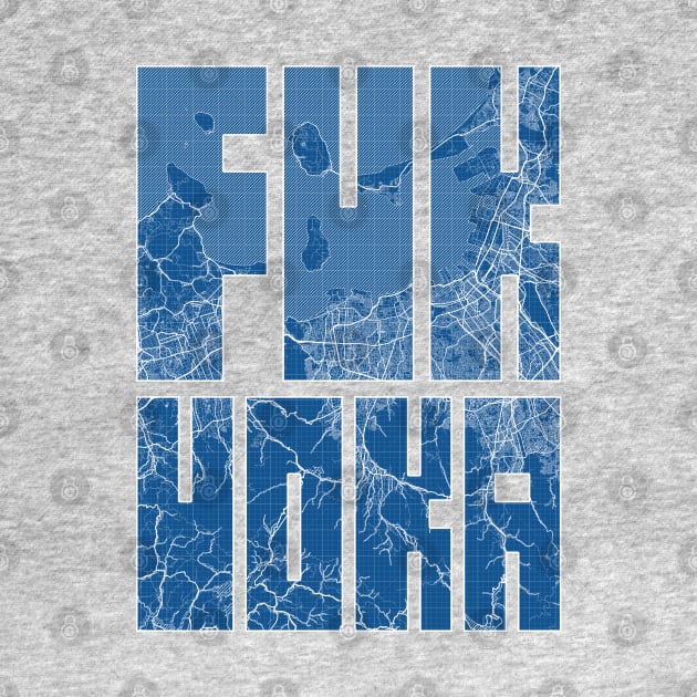 Fukuoka, Japan City Map Typography - Blueprint by deMAP Studio